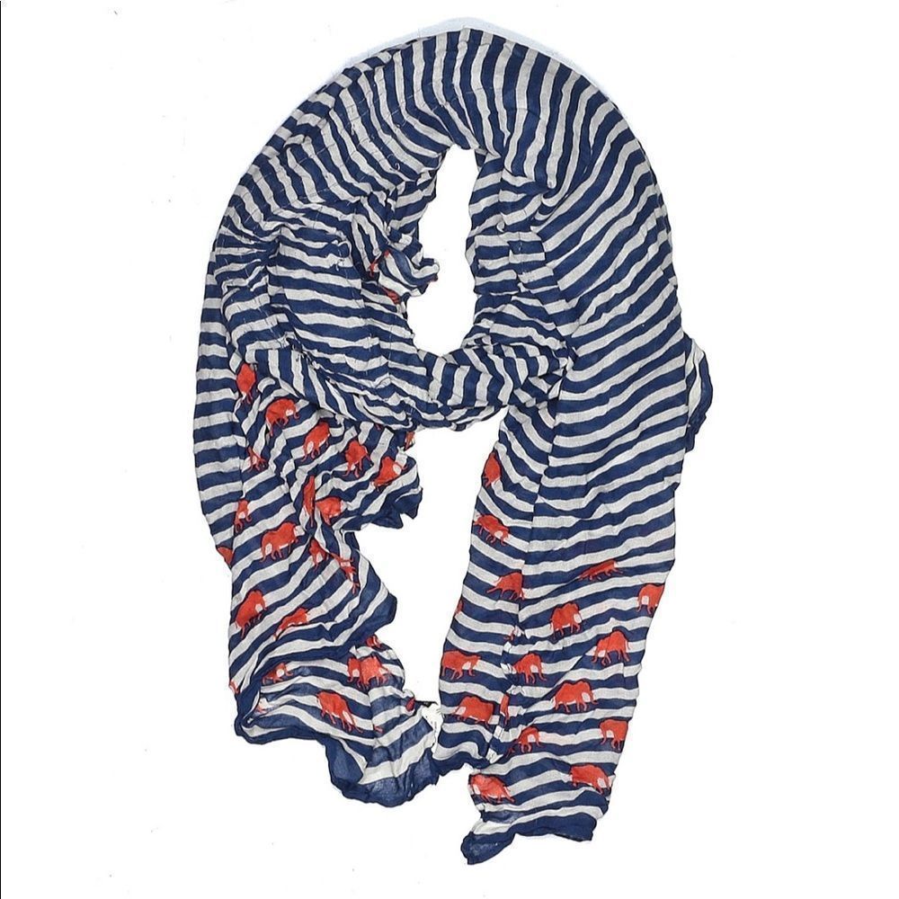 EUC Stella & Dot Palm Springs Scarf Navy and White Striped with Elephant
